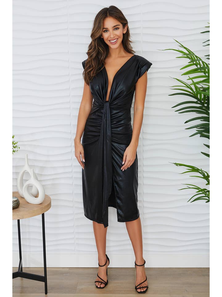 MILIO MILANO - Wholesale Dress - Women's - DEEP V METALLIC SLEEVELESS DRESS (202001/6833-BLACK)
