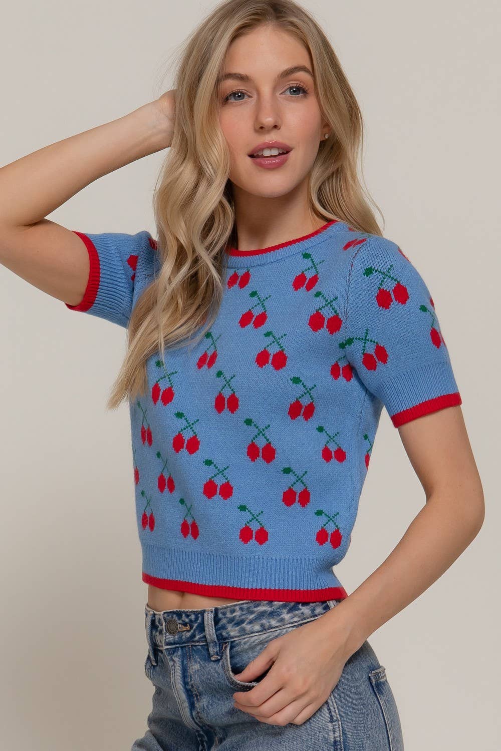 Vanilla Monkey - Wholesale Knit Top - Women's - Short Slv Cherry Pattern Sweater0