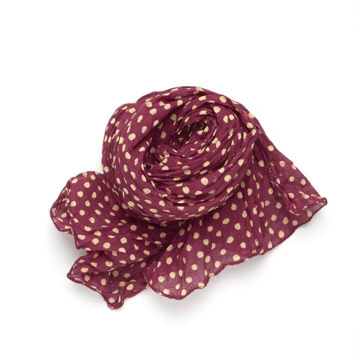 Dabu Polka-Dot Maroon Scarf for wholesale by halo and swan