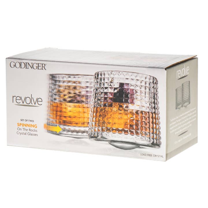 Godinger - Vente Verres à cocktail/alcool - Ensemble de deux verres à whisky rotatifs - Cadeau original2