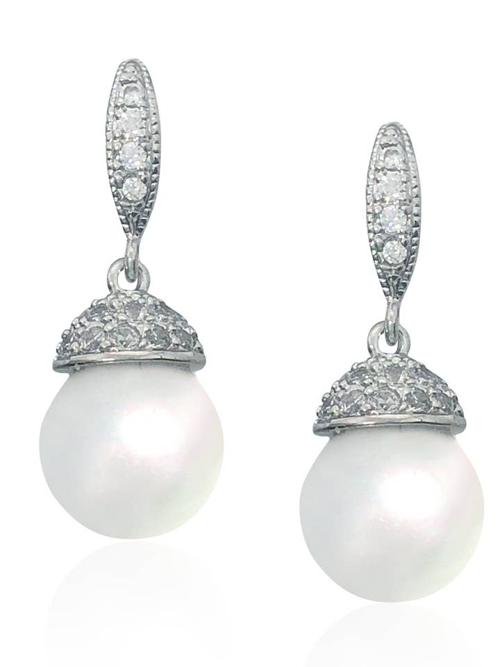 ILONA - Brincos de pérola com tampa pavimentada em prata por atacado de JohnnyB Jewelry