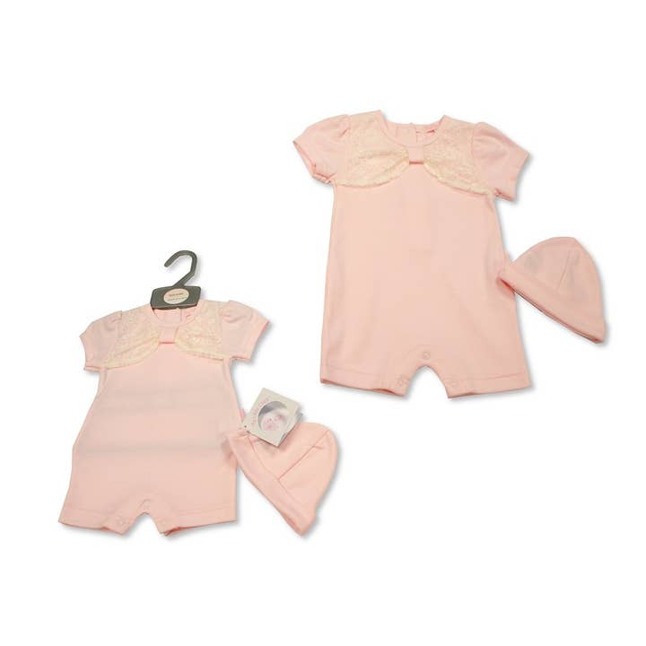 Barboteuse avec dentelle et chapeau pour petites filles pour la vente par Sheldon International