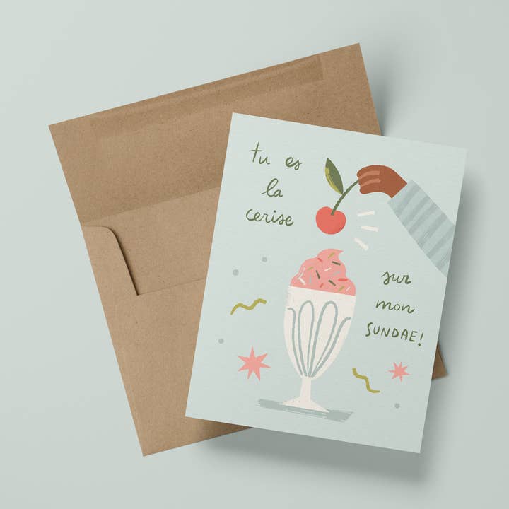 Kersen op mijn sundae wenskaart - Feestkaart voor wholesale door Mimosa Design