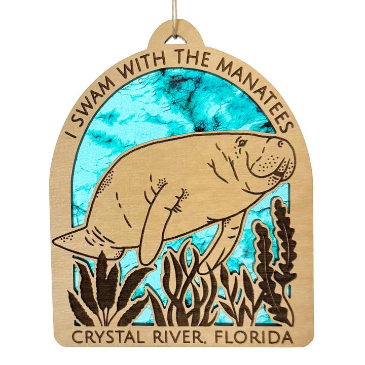 I Swam With The Manatees Ornament With Customizable Text for wholesale by Art by Sharell