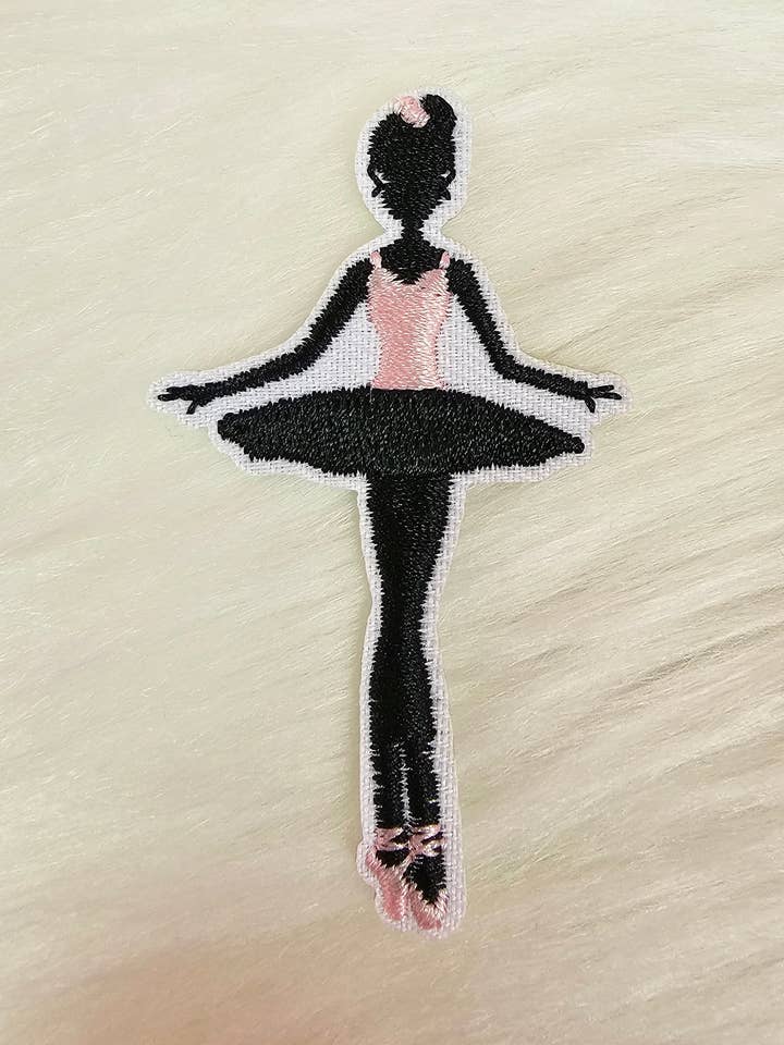 Black and Pink Tutu Ballerina Ballet Dancer Embroidery Iron On Patch for wholesale by Scratch Decor