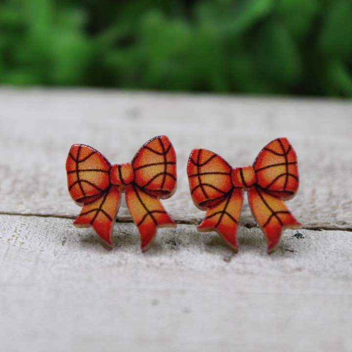 Basketball Bow Stud Earrings for wholesale by Hylidae Boutique