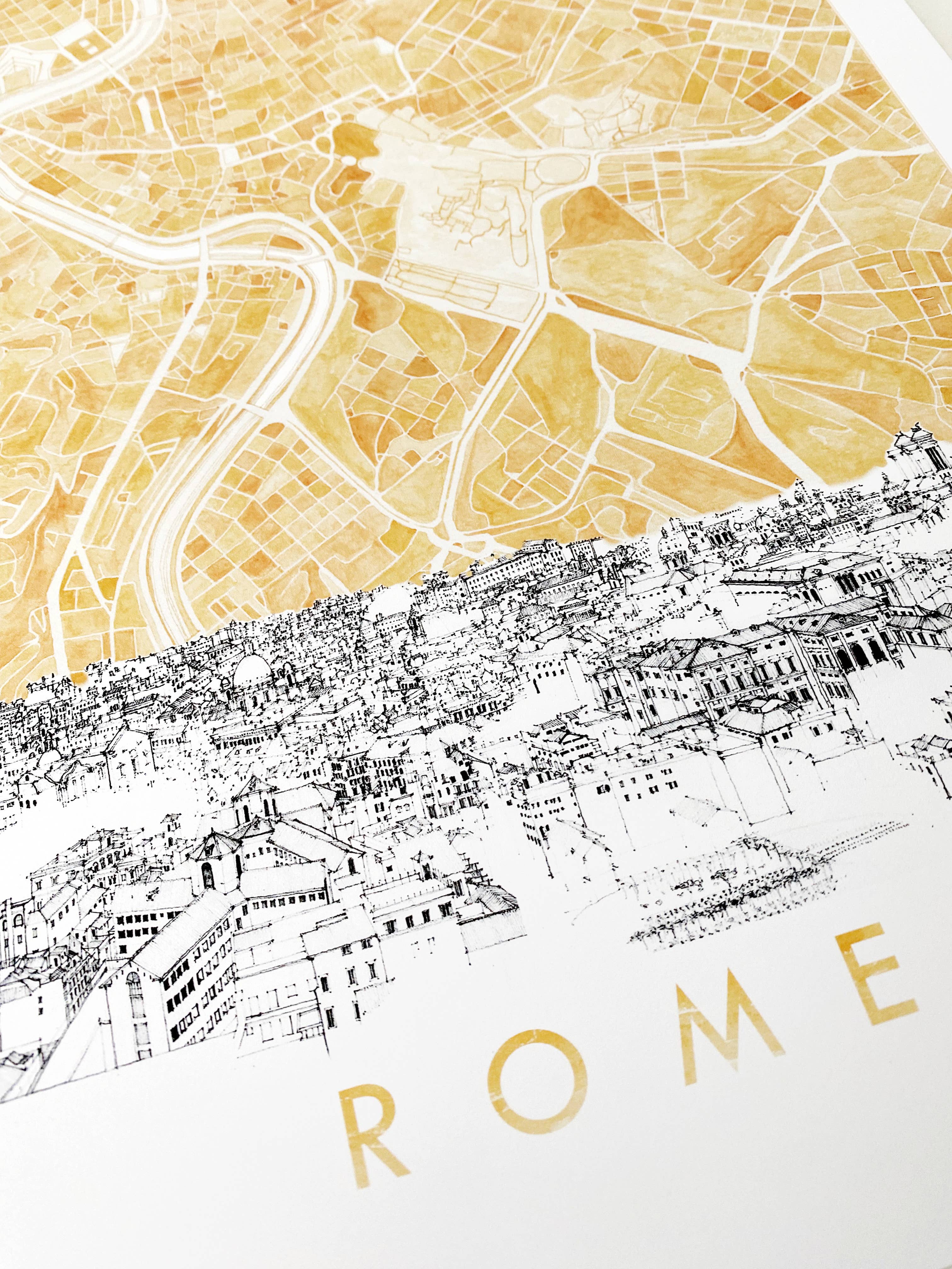 Turn-of-the-Centuries - Wholesale Art Print - Rome Watercolor Map + Sketch - A2 ART PRINT1