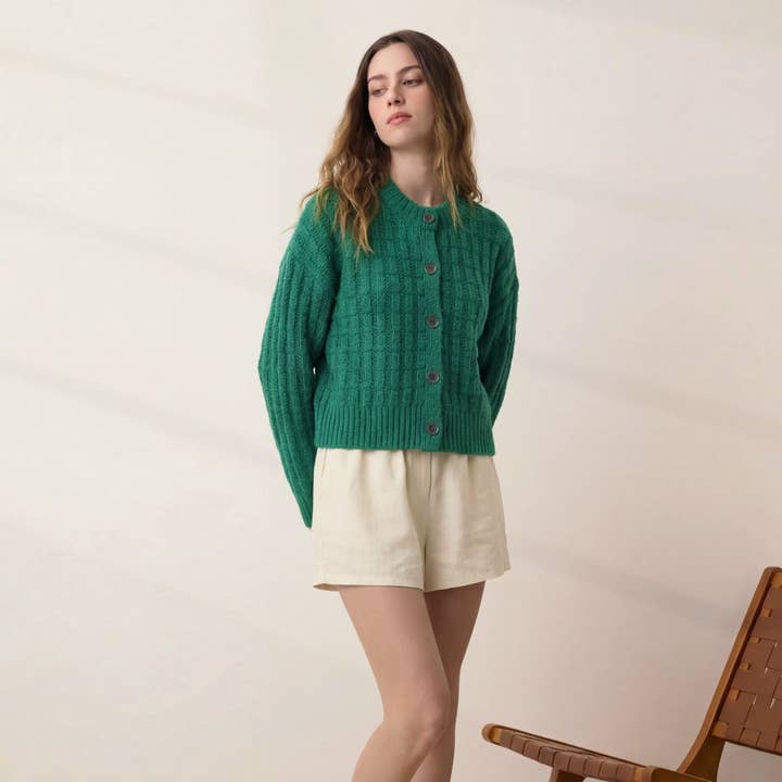 Cardigan en coton Cloud au point panier pour la vente par LUNYA