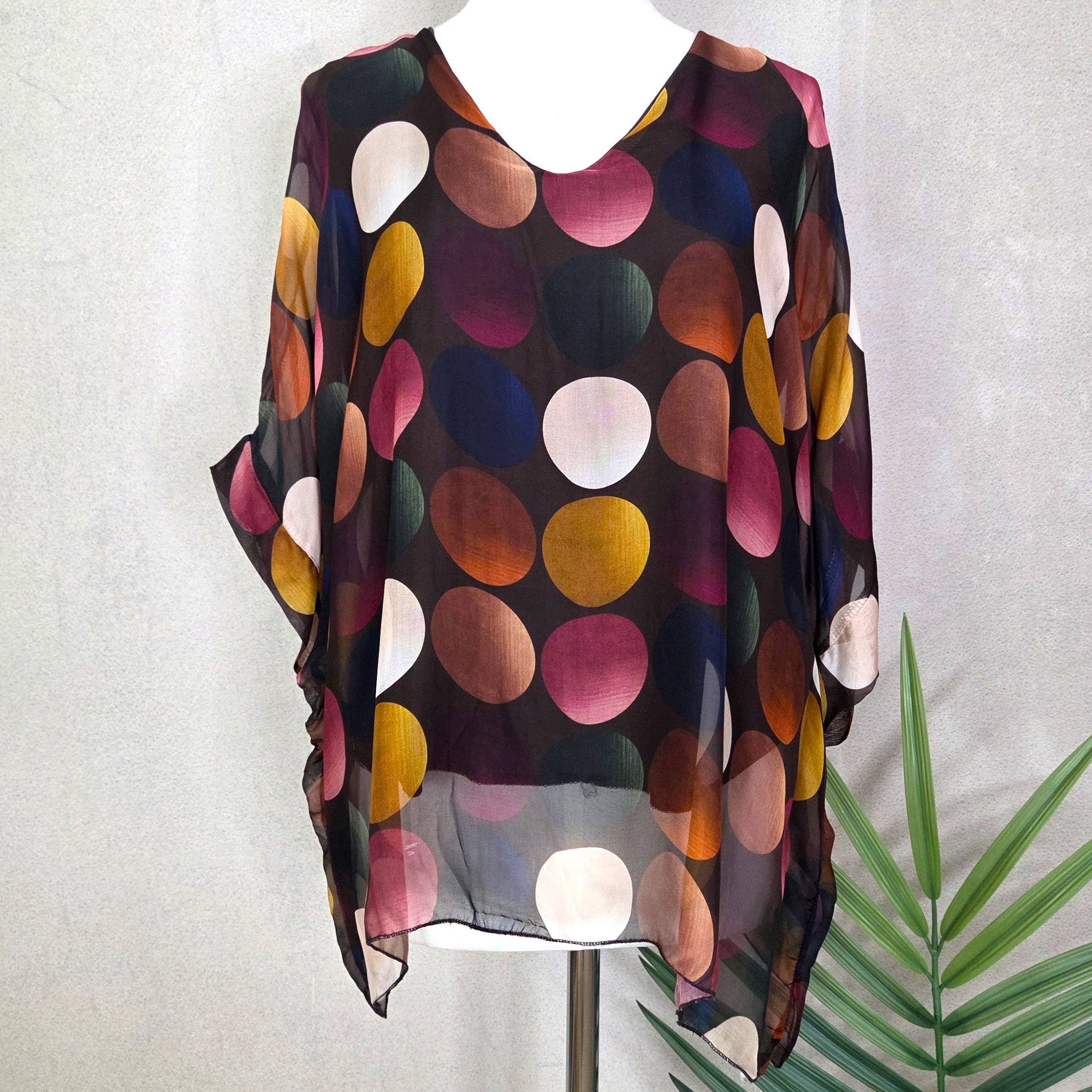 Tempest Designs – wholesale Blouse – Women’s – Silk blend free size top with retro shaded spot digital print design1