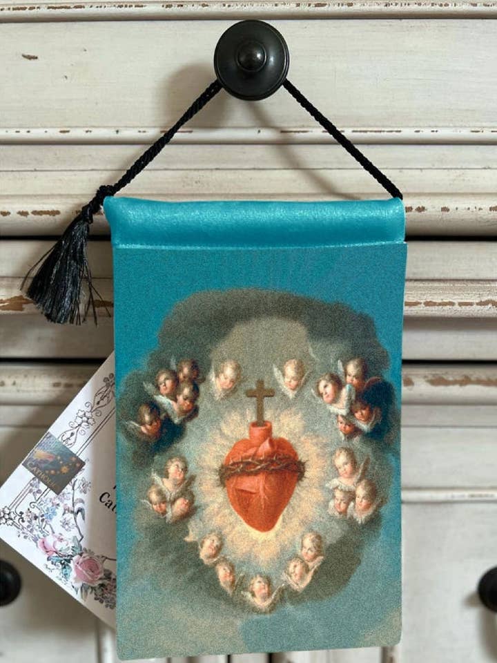 Velvet Blessing Carrier with HD Cherub Image, Double-Sided for wholesale by Made By Catholics