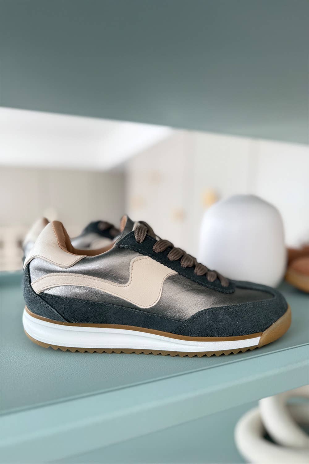 PMK SHOES - Wholesale Lifestyle Sneakers - Women's - Poema - Pewter - Handmade Cow Leather Sneakers7