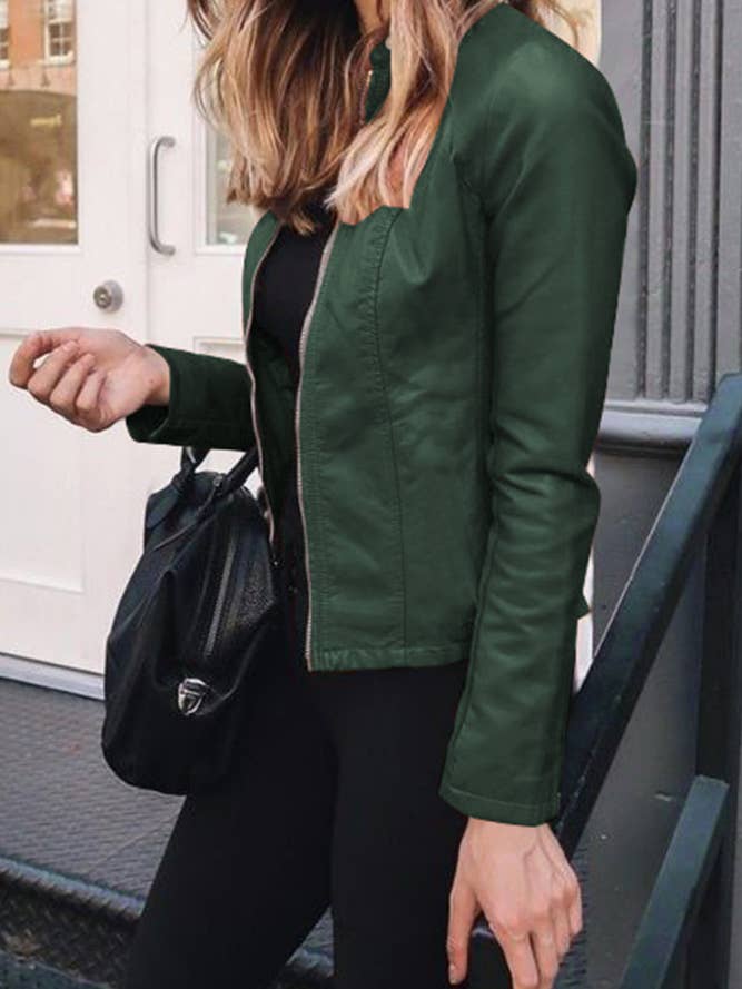 UNISHE – wholesale Leather jacket – Women′s – PU Leather Zipper Short Jacket ZK3655