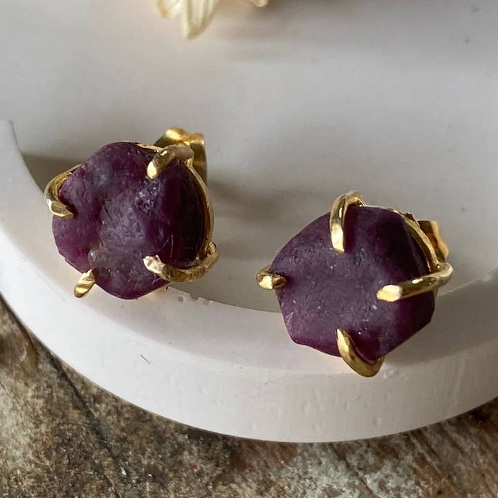 Pendientes de oro rubí crudo para venta al por mayor de Ribelle Studio