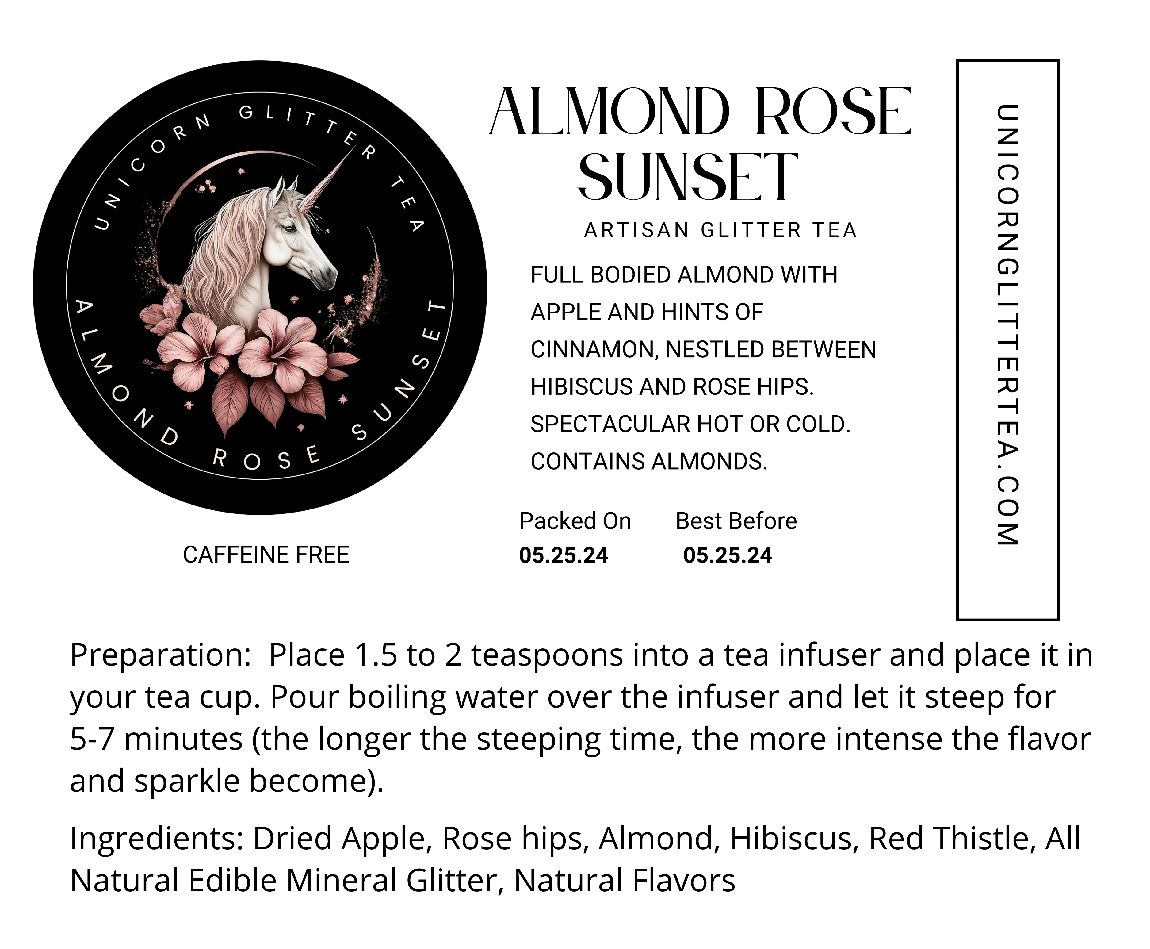 Unicorn Glitter Tea - Venta al por mayor Tés a granel - Té artesanal con purpurina Almond Rose Sunset - Almendra e Hibisco7