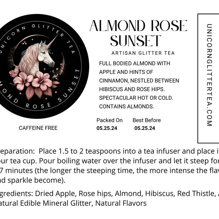 Unicorn Glitter Tea - Venta al por mayor Tés a granel - Té artesanal con purpurina Almond Rose Sunset, almendra, hibisco 7