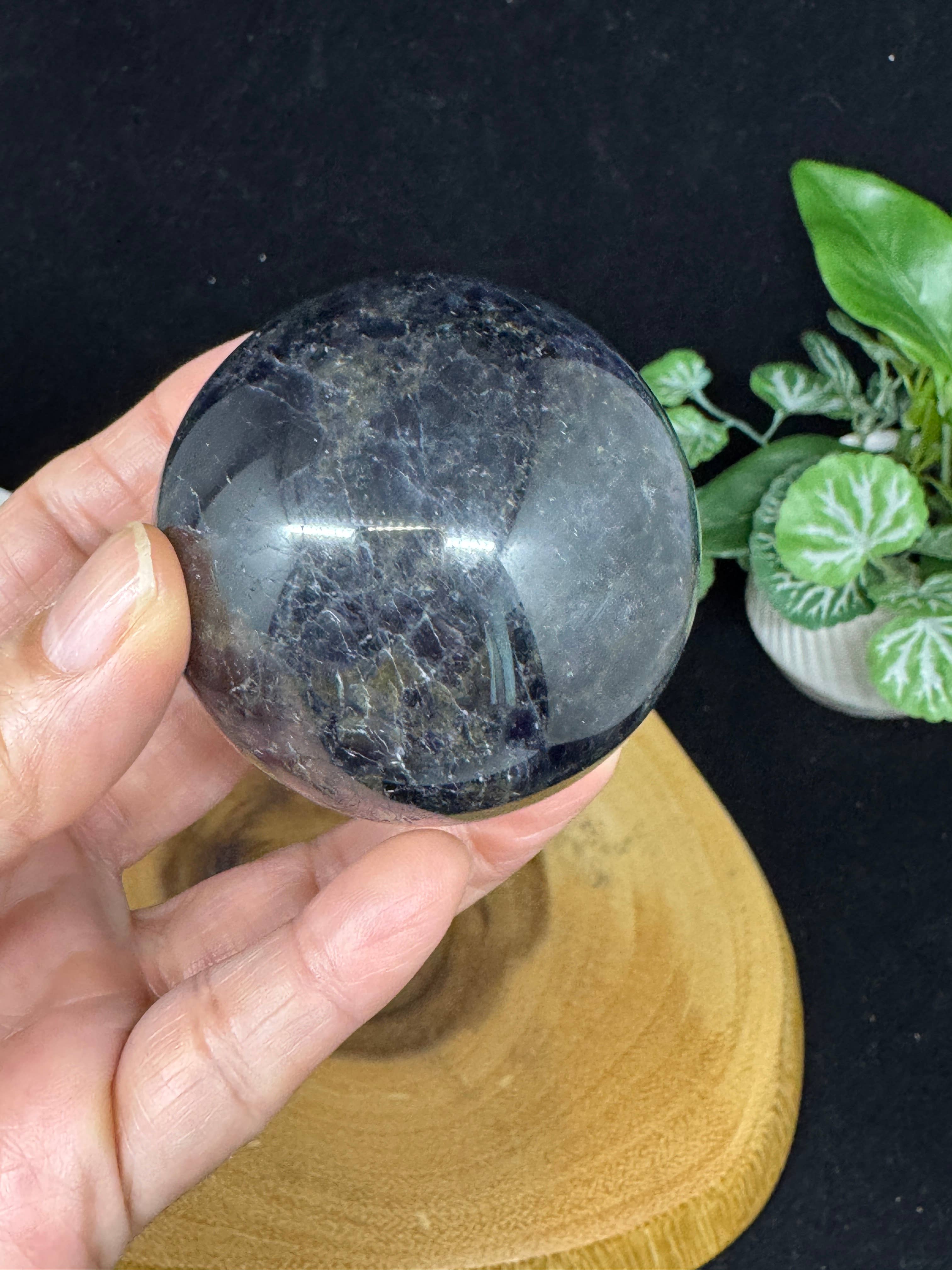 The 7 Directions - Wholesale Spiritual Stone/Crystal - 7 pc Mica Iolite fire quartz sphere w/ display stand G9966