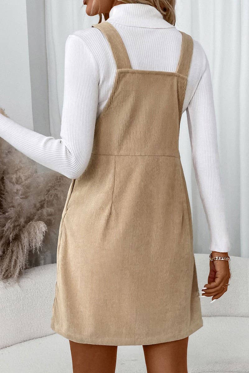KHAKI CWDSD8740_CASUAL POCKET CORDUROY SUSPENDER DRESS for wholesale on Faire4