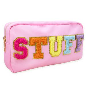 SEWN Extra Large Makeup Pouch With Varsity Letter Glitter 