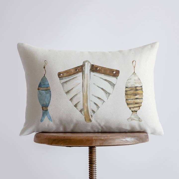 Boat Lures | 18x12 | Watercolor | Throw Pillow | Home Décor | Coastal Décor | Nautical | Ocean | Accent Pillow Cover | Beach | Sea for wholesale by UniikPillows