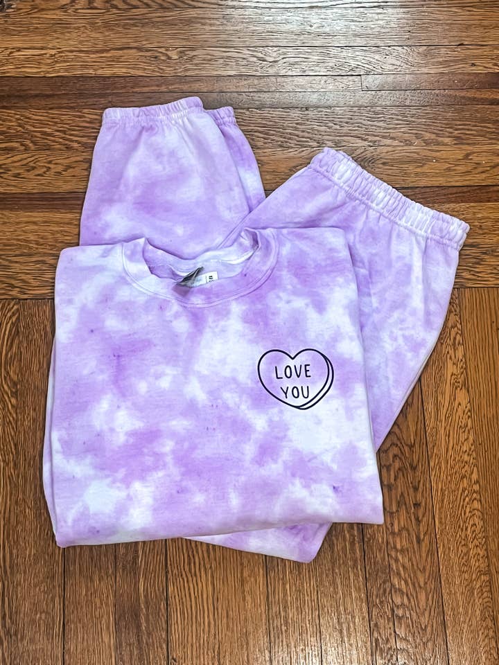 Adult Tie-Dye Sweetheart Sweats Set - Love You for wholesale by To Tie-Dye for Clothing