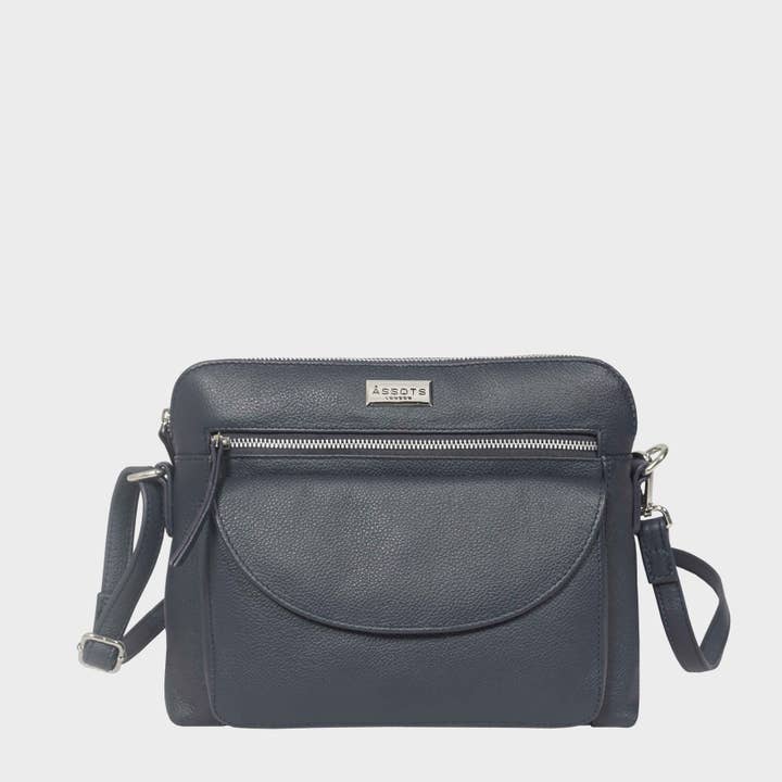 'JEAN' Navy Real Soft Pebble Grain Leather Crossbody Bag for wholesale by Assots London