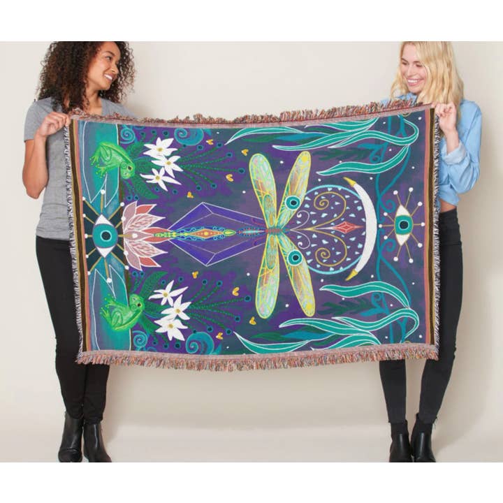Blue Lucky Evil Eye Dragonfly Woven Afghan Blanket Tapestry Throw for wholesale on Faire2