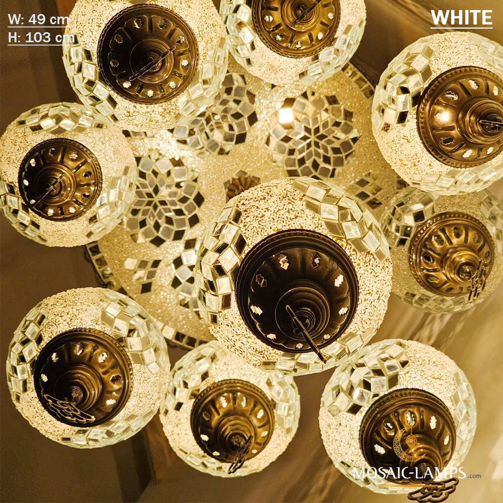 Mosaic Lamps – Großhandel Kronleuchter/Hängeleuchte – 9+1 türkische Kronleuchter mit gemischtem Globusmosaik, gemischte Siedlung30