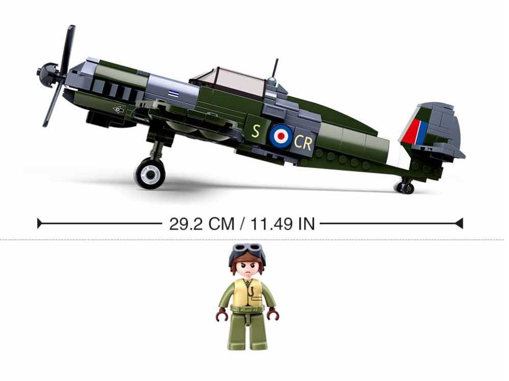 Texas Toy Distribution - Wholesale Building Set - Kids - WW2 Royal Airforce Spitfire Fighter Plane Brick Kit (297 pcs2