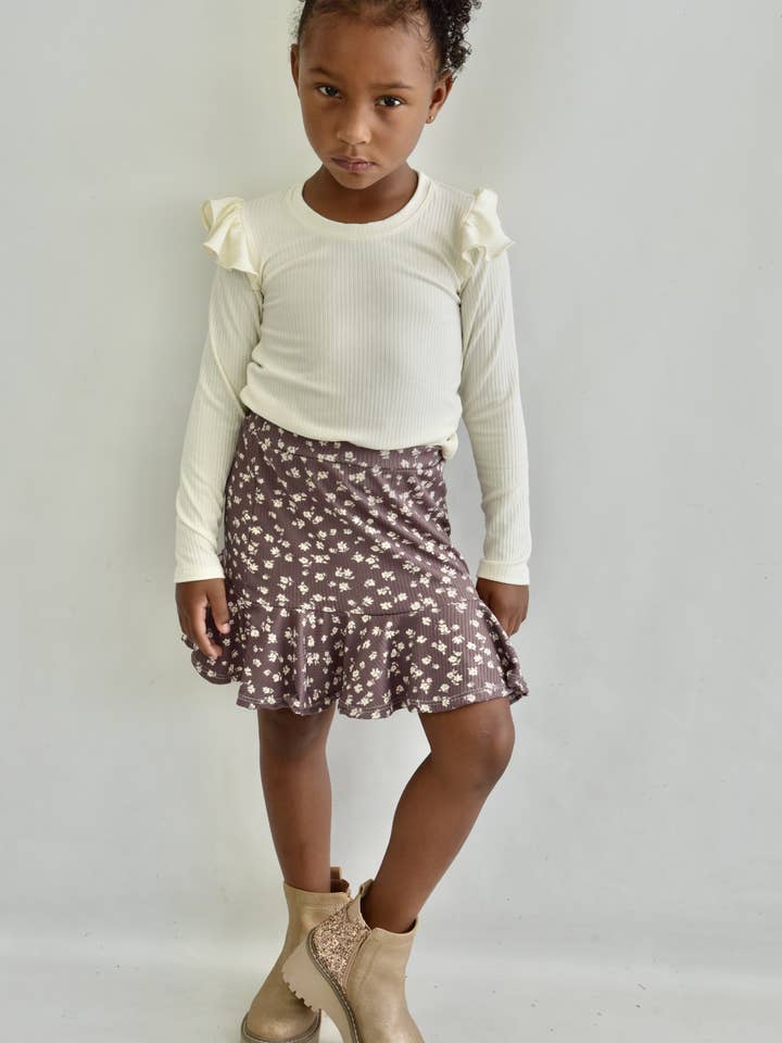 Ivory rib top and grape ivory floral skirt SET for wholesale by Areacode407KIDS