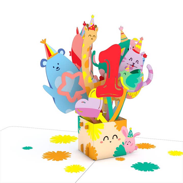 Playpop Card™: 4.5"x5.9" 1st Birthday Balloons Cards for wholesale by Lovepop Cards