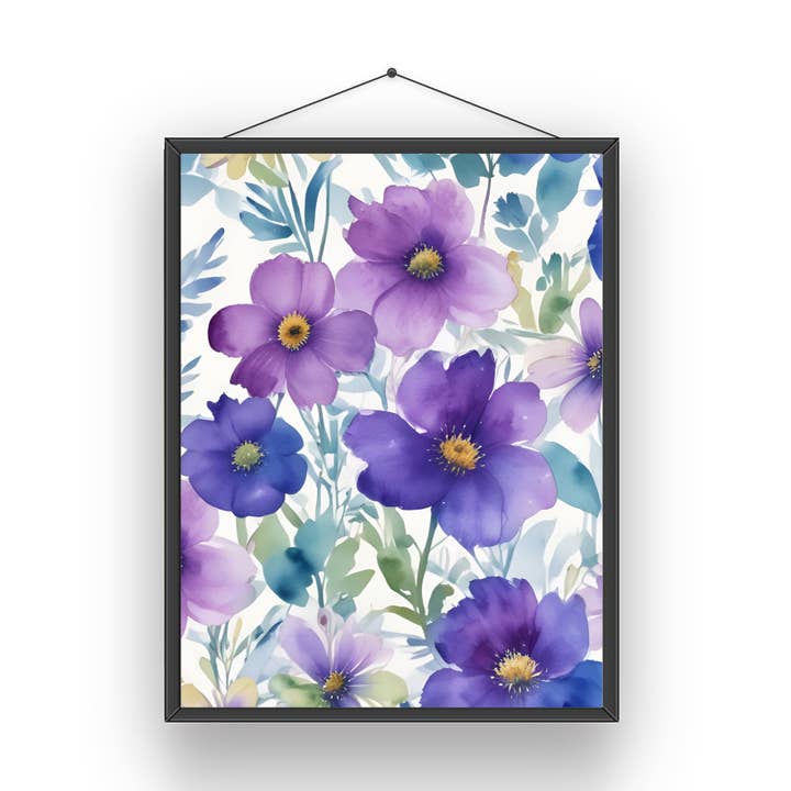 Impressão de arte botânica floral de flores roxas por atacado de Modera Studio