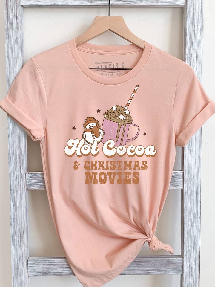 Camiseta Gráfica de Chocolate Caliente y Películas de Navidad, Camiseta de Navidad para venta al por mayor de SewCalUSA