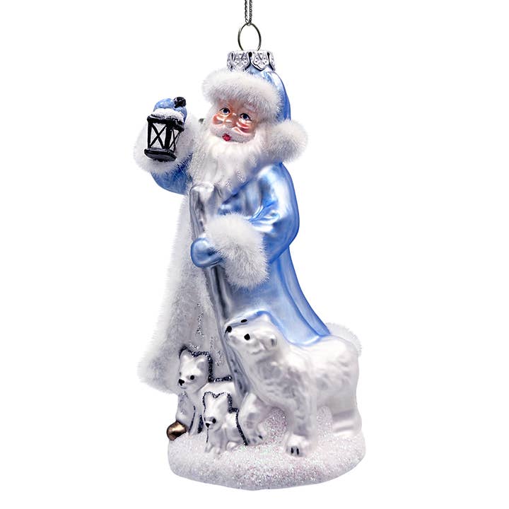Polar Whisperer Santa Glass Christmas Ornament, Arctic Polar Bear, Wolf, and Bunny Rabbit for wholesale by OrnamentallyYou