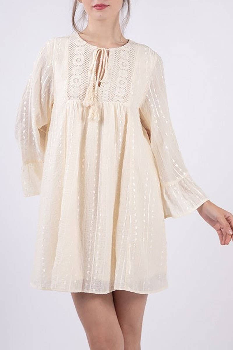 IVORY DOBBY DOTS STRIPES MESH TULLE CHIFFON MINI DRESS for wholesale on Faire