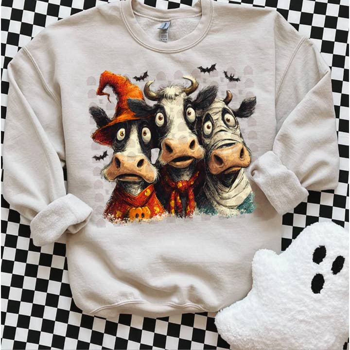 Cow Trick or Treat Crewneck for wholesale by 85th Avenue Shop
