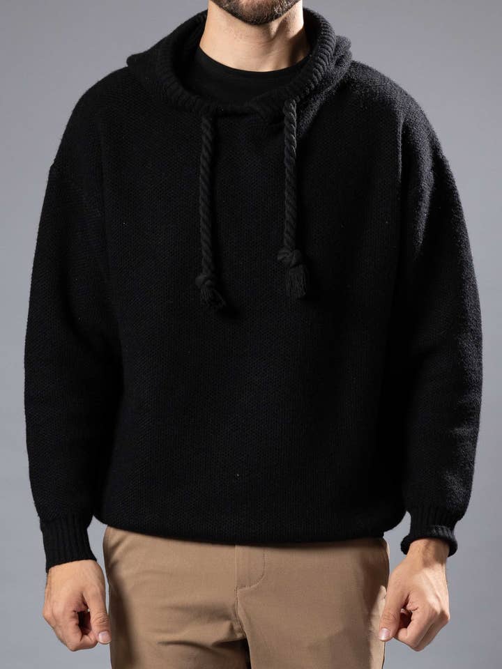 255105 - Black Knit Hoodie for wholesale by Bespoke Moda