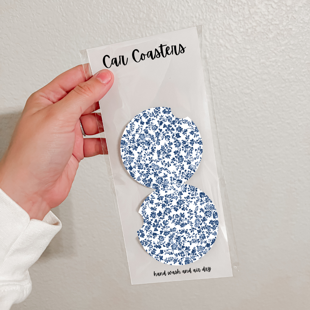 Olivia + Rose - Wholesale Car Coaster - Women's - Set of 2 Neoprene Car Coasters | Blue Florals (20 Options)9