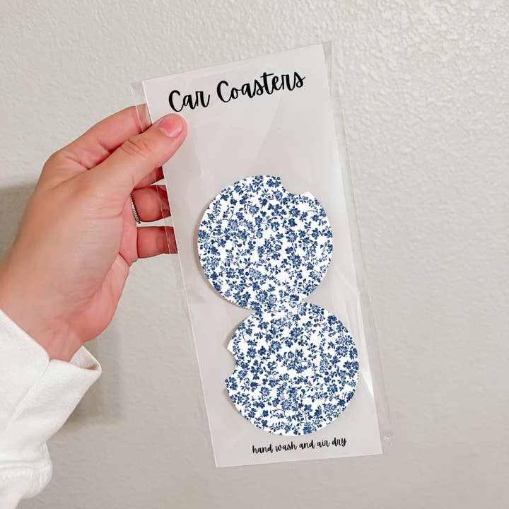 Olivia + Rose - Wholesale Car Coaster - Women's - Set of 2 Neoprene Car Coasters | Blue Florals (20 Options)9
