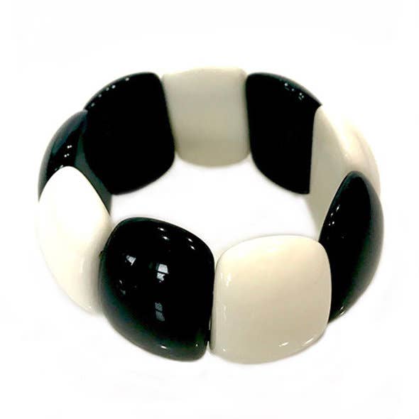B7 BLGL WH - Bracelet en résine noir brillant et blanc pour la vente par Atelier 1701