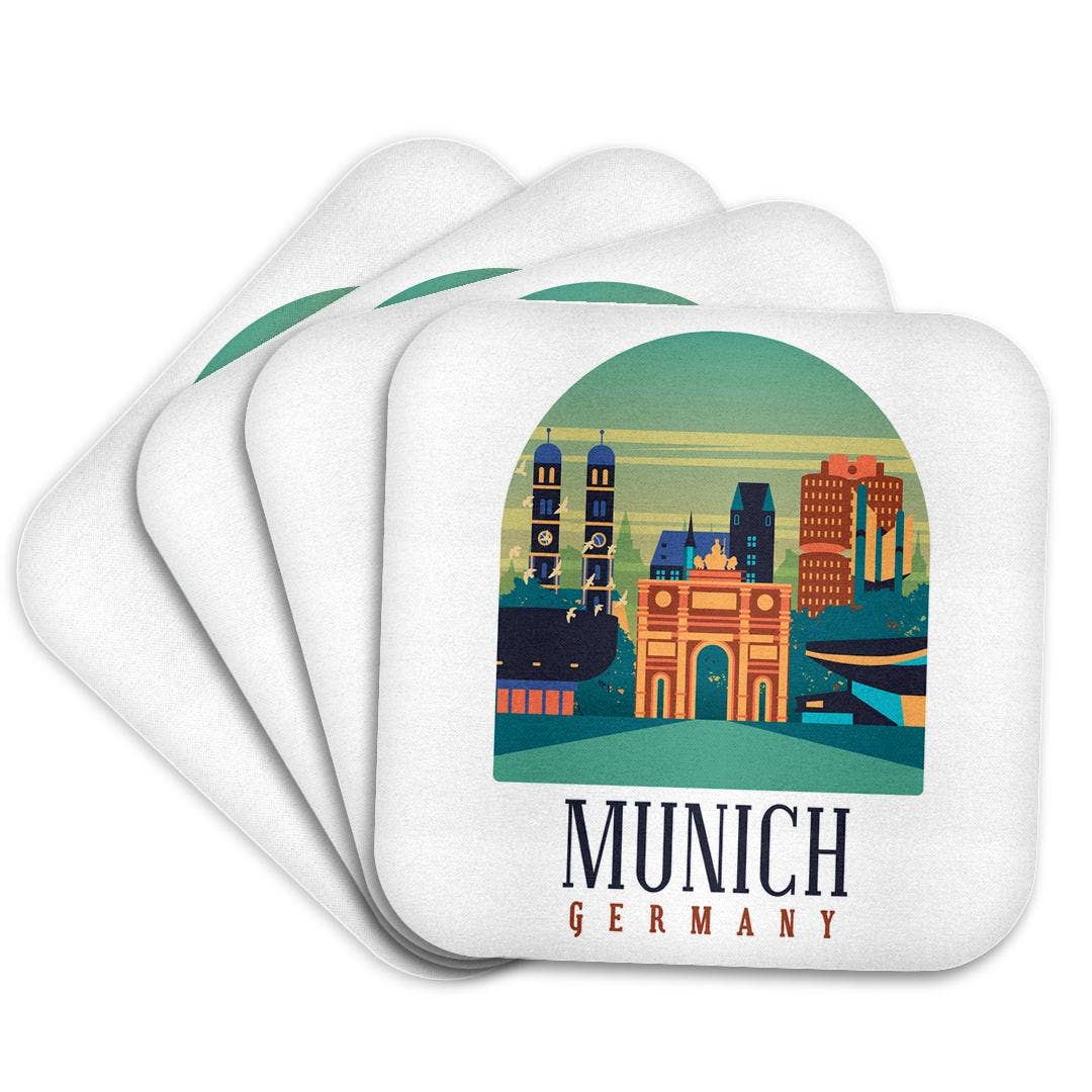 3dRose - Wholesale Coasters - 3dRose, Retro Vintage Illustration with Munich Germany for Tourist , Coaster7