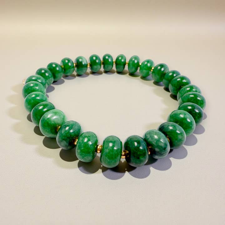 Pulseira de Contas de Pedra Preciosa de Jade Verde em Rondelle por atacado de ETHICGOODS