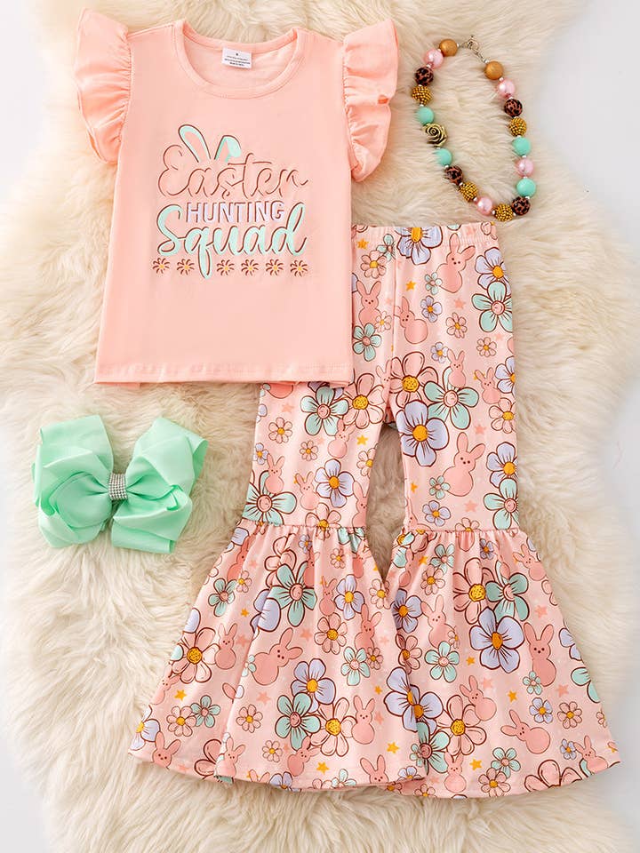 Kids Charm Online - Wholesale Top & Pant Set - Kids - "Easter Hunting Squad" Lt. Coral 2 piece set. OFG50275 SOL