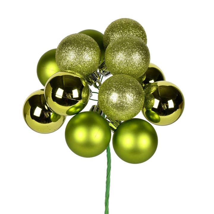 Vickerman 12" Lime Ball Ornament Christmas Pick, 4 per set for wholesale on Faire