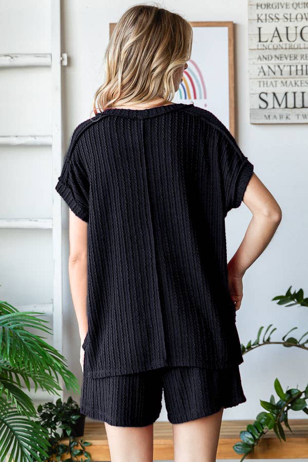 7th Ray - Wholesale Loungeset - Dames - Effen Getextureerde Korte Mouw Top en Korte Lounge Set TP549918