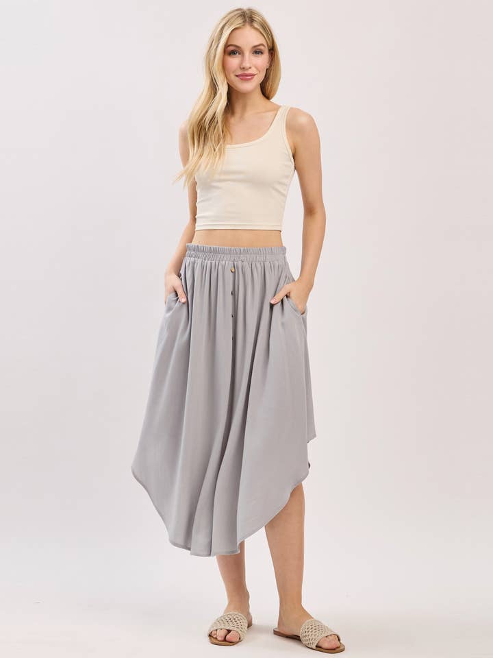 Saia Midi com Cintura Elástica Sólida - NS80162D por atacado de Final Touch