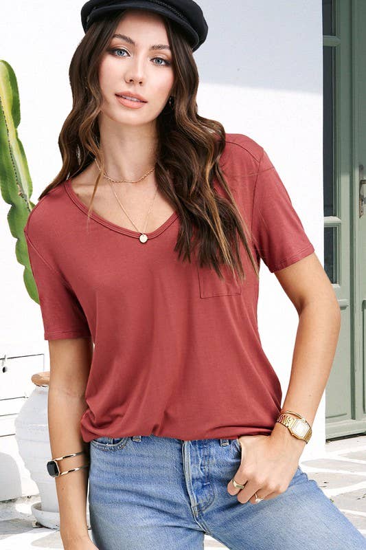 La Miel – T-shirt – Mulher por atacado – HUT7182-Camisola Básica de Manga Curta com Bolso Frontal Super Macio24