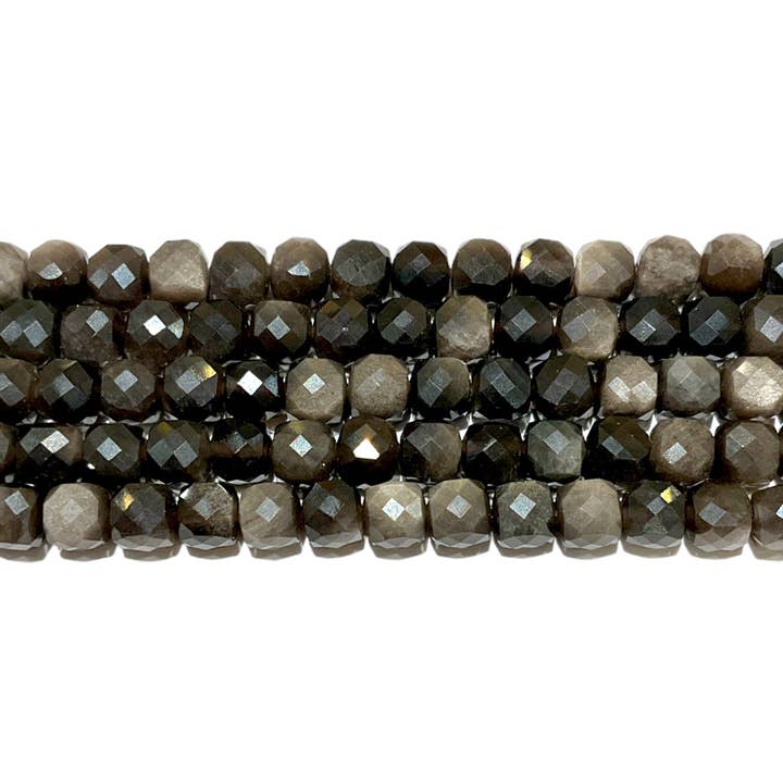 4x4 mm silver obsidian faceted square bead thread for wholesale by Foliesbijoux