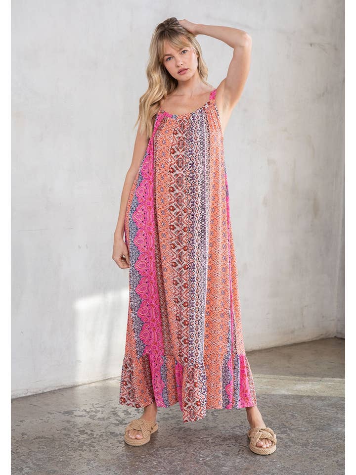 Lovestitch - Wholesale Dress - Women's - Boho Multi-Color Resort Flowy Tank Maxi Dress