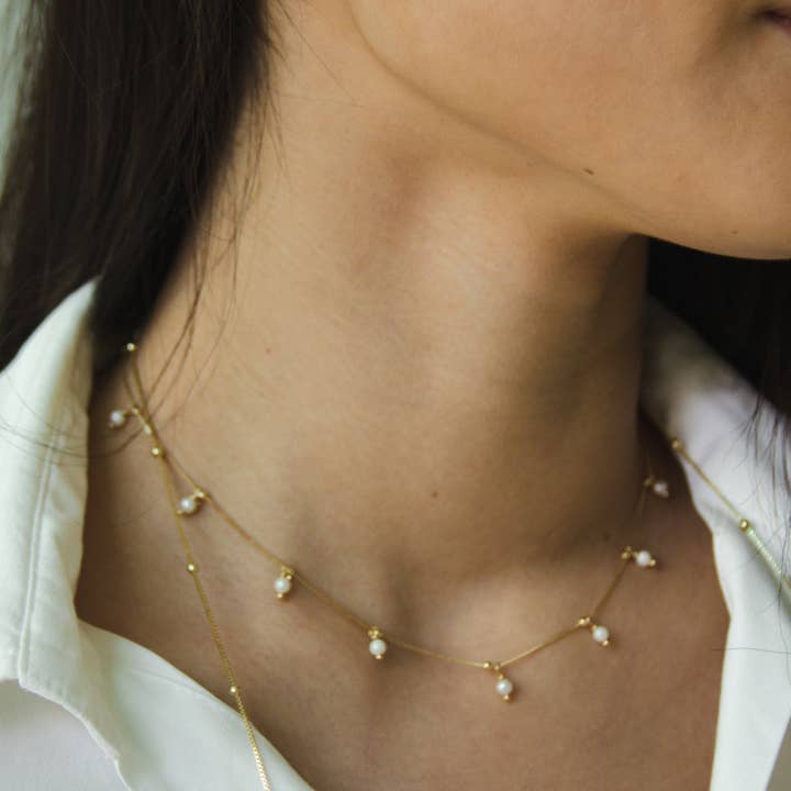 Halsketting met gekweekte parels met 18-karaats goudcoating | Andrea Necklace voor wholesale door GYS