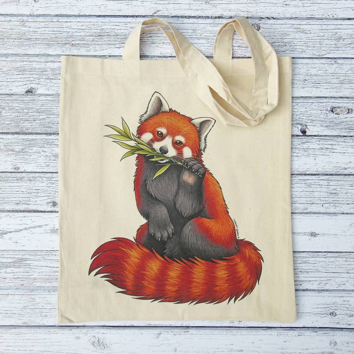 Red Panda Gusseted Tote Bag for wholesale by Lyndsey Green Illustration